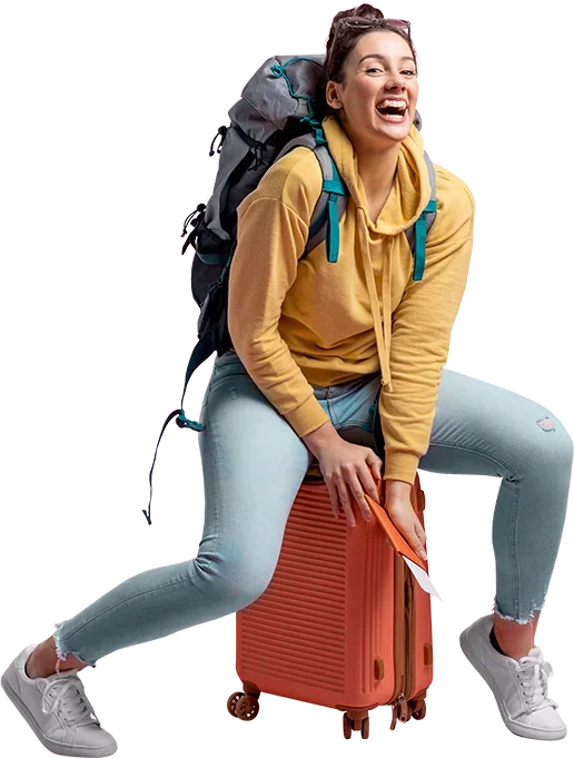 Women Sit on Suitcash